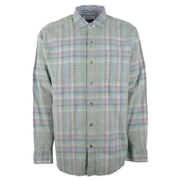 Tommy Bahama Men's Size Medium Coastline Cord Verde Plaid Trout Green Shirt - Picture 1 of 9